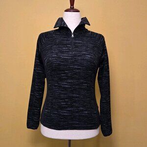 Columbia Soft 1/4 Quarter Zip Pullover Fleece Black Gray Small Logo Flecked